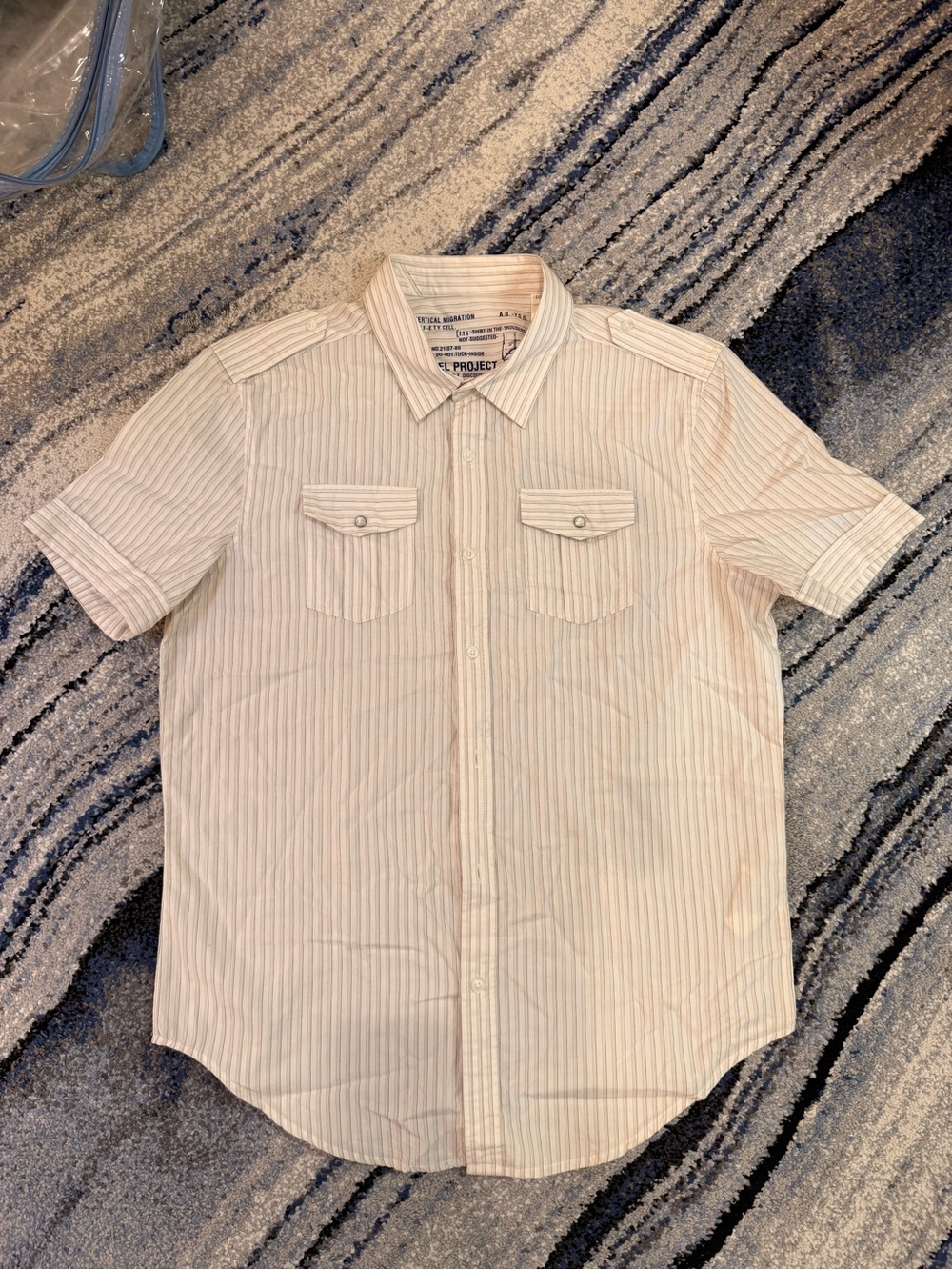 Diesel Men's Short-Sleeve Tan Stripe Button-Down Shirt